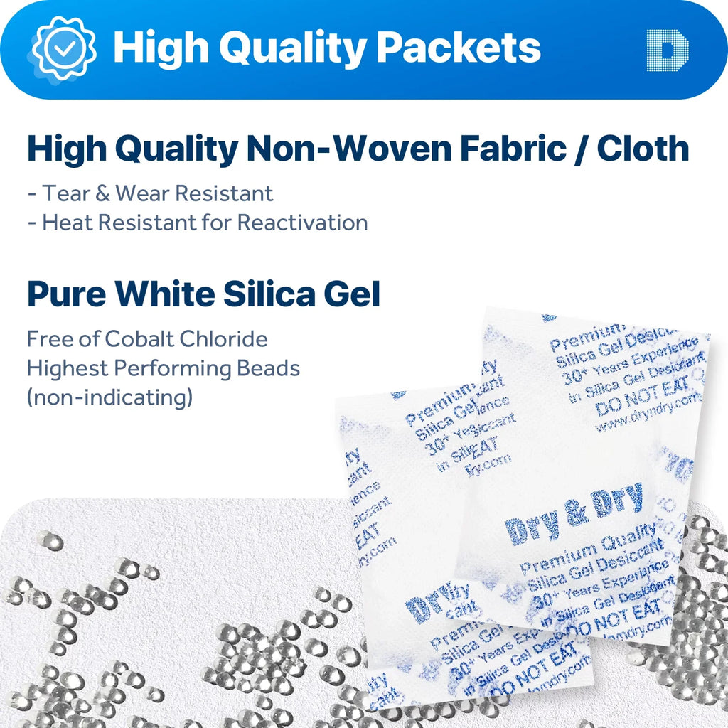 Dry" "Dry Premium Rechargeable Fabric Dehumidifiers Packets Silica Gel [100 - Gram & Packs] 20 Desiccant