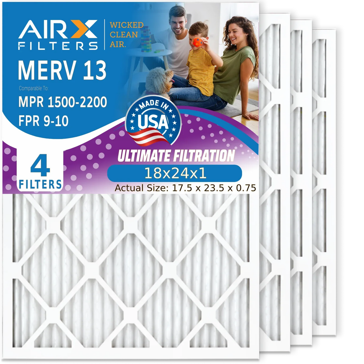 HVAC AIRX 4 1500 13 Filter Air - 18x24x1 AIR. & Pleated Premium AC Filters MPR Conditioner Comparable to USA 2200 18x24x1 CLEAN 9 Electrostatic WICKED Made Air Furnace FPR Filter FILTERS MERV Pack by