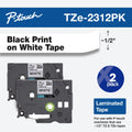 Black P-touch 2/Pack Laminated White, Brother Tze Labeling Adhesive on Tapes, 1/2"w, Standard