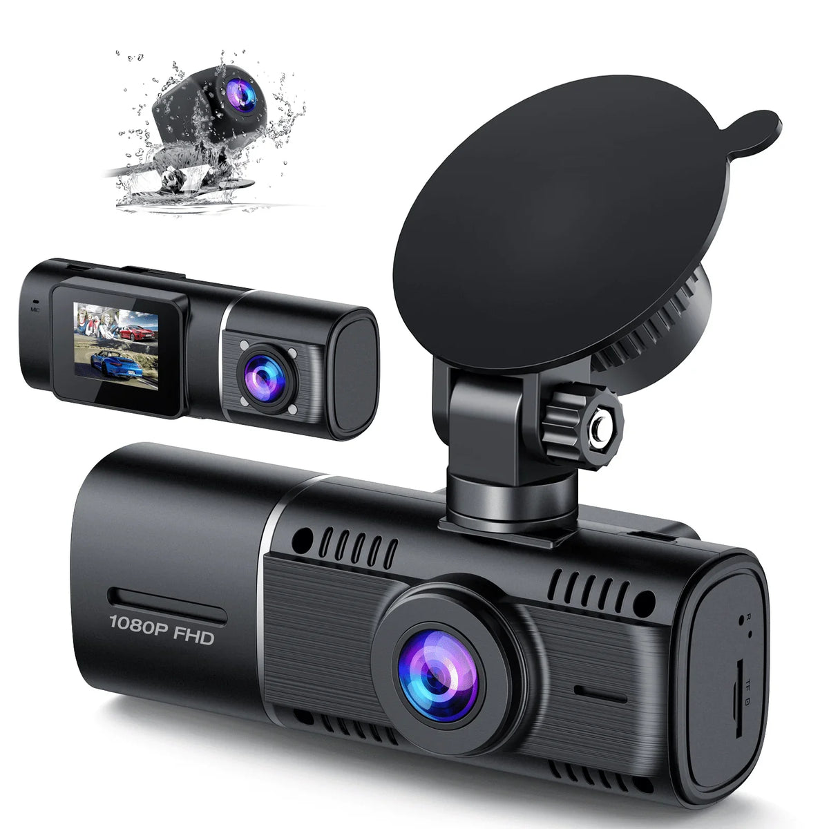 with Motion 3 TOGUARD Three IR Way Cam Channel Car Parking and Dash Detection Vision Triple 1080P Inside Night Rear Front Camera Lock Dash Monitor Camera Accident