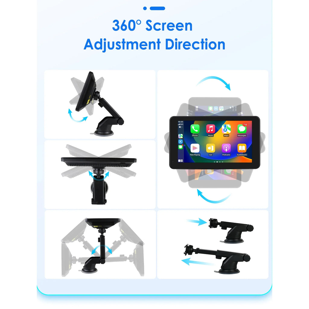 Link FM 7" Navigation Monitor 360° Unit Mirror GPS Carplay Radio Auto Car Player AUX Touchscreen Portable Stereo Android Head Adjustable