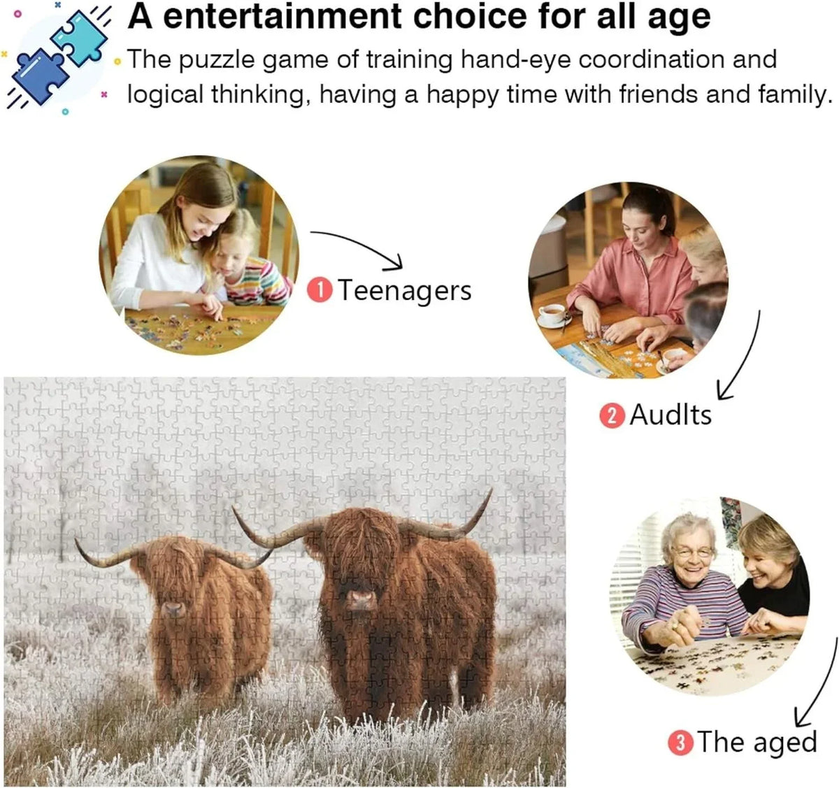 Exercise Brain for Scottish Cow Pieces Wooden Challenging Gift Family Fun 500 Highland Game Adults, Puzzles Jigsaw Grandparents Jigsaw Puzzle Parents Friends for Creative