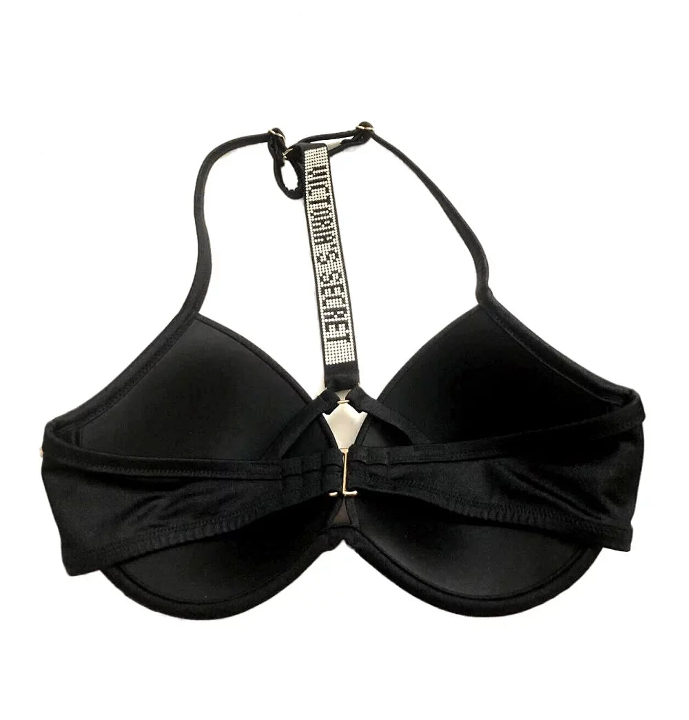 34DDD Strap Fabulous Shine NWT Up Secret Black Bikini dimension Swim Top Push Victoria's