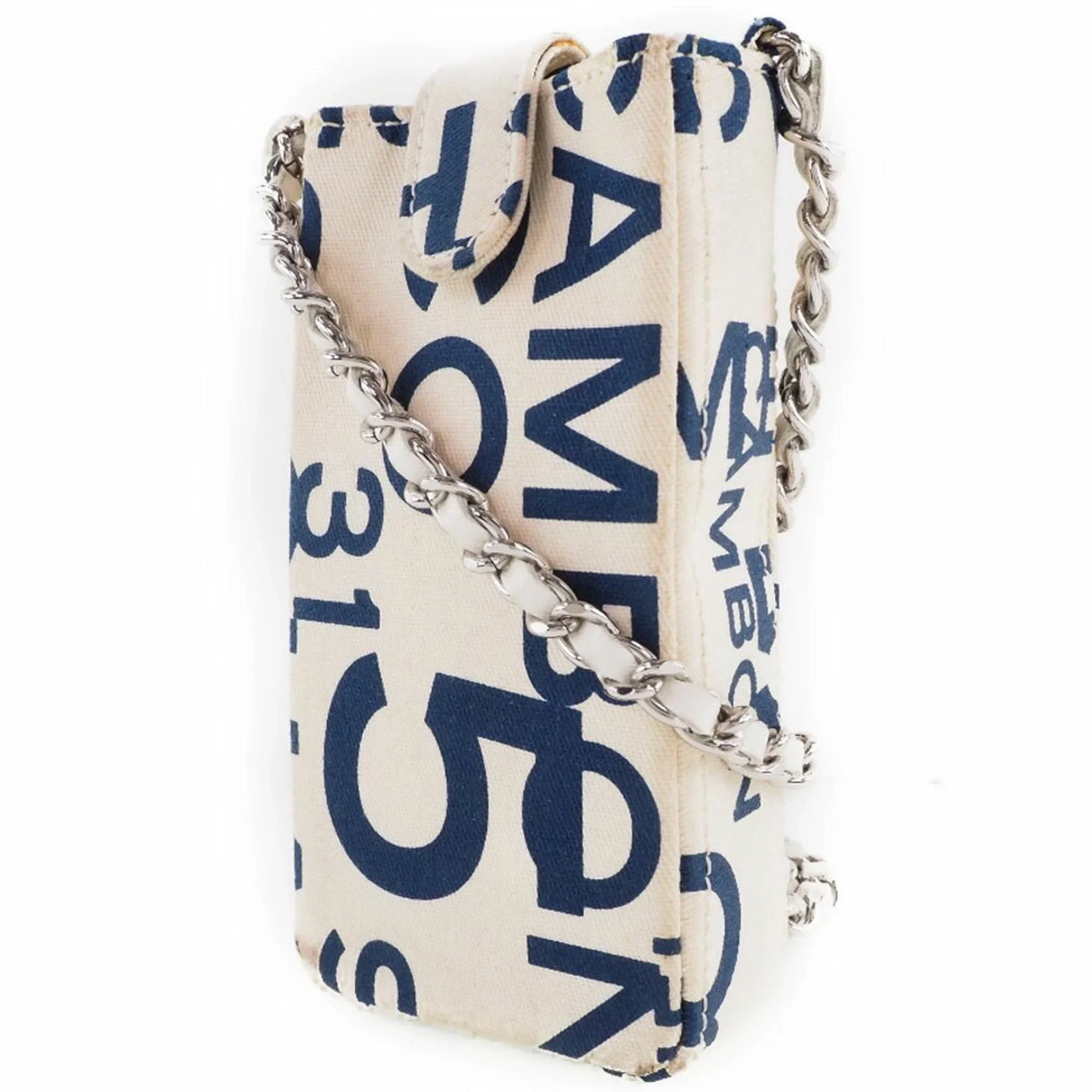 (Good) Pre-Owned Women's White/Blue Canvas Pouch Chain