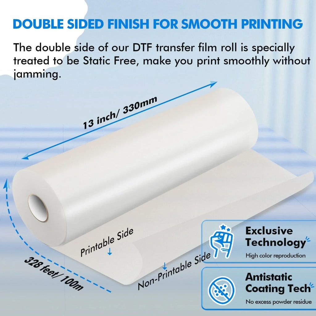 DTF Roll Transfer, Roll for DTF X DTF Paper Sublimation Heat 13"x328' FT Transfer A-SUB 328 in Film 13 Film DTF