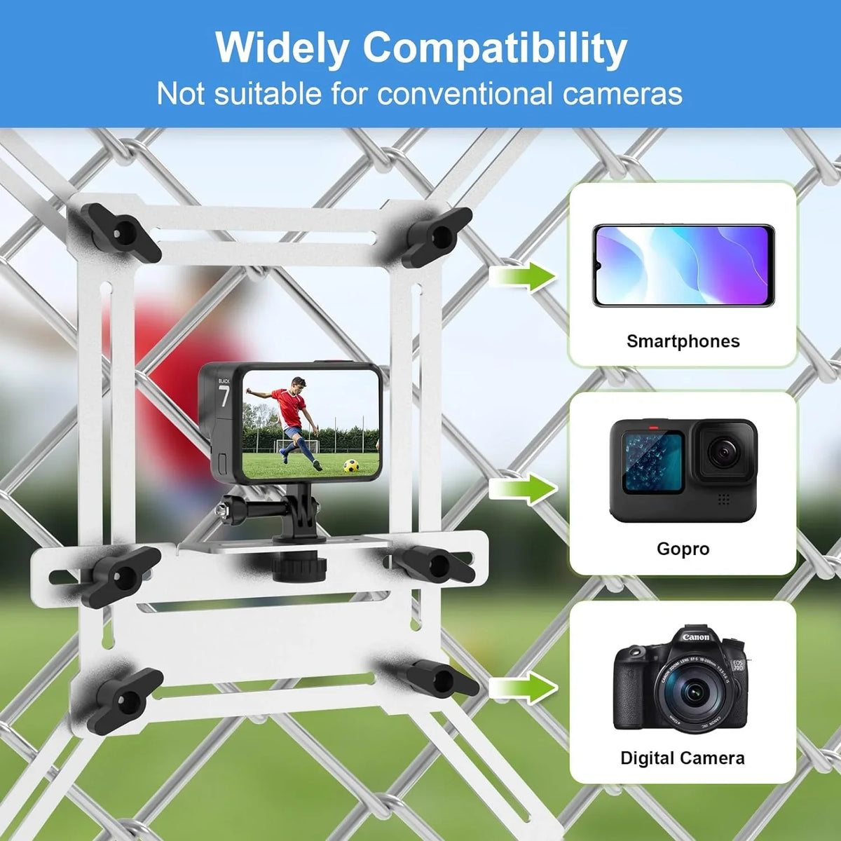 Baseball,Softball Fence Chain Fence iPhone, Recording Digital Link Phones, Camera, GoPro, Action for for Mount to a