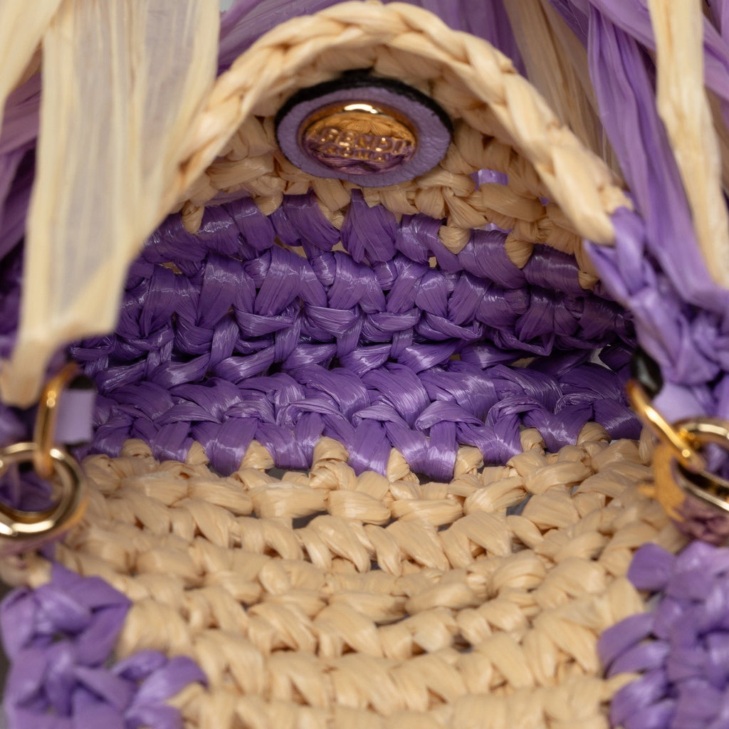 Authenticated Crossbody (Good) Natural Pre-Owned Intreccio Baguette Fendi Pico fabric Purple Unisex Raffia Bag