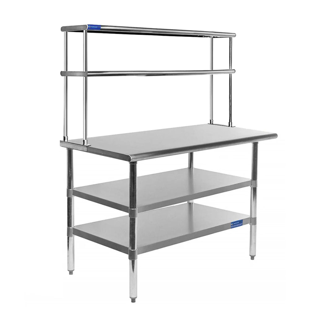 Shelving Two 30" Metal Table With Overshelf Tier | 12" 48" Steel Shelves Double Combo x Wide Work Stainless Kitchen Prep | & Table
