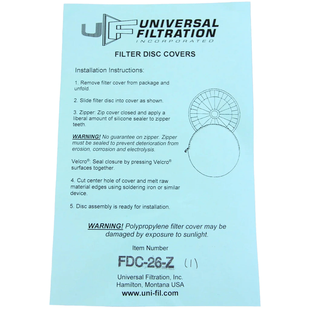 Filtration, dia, Filter 26" Disc w/ Zipper Universal Cover,