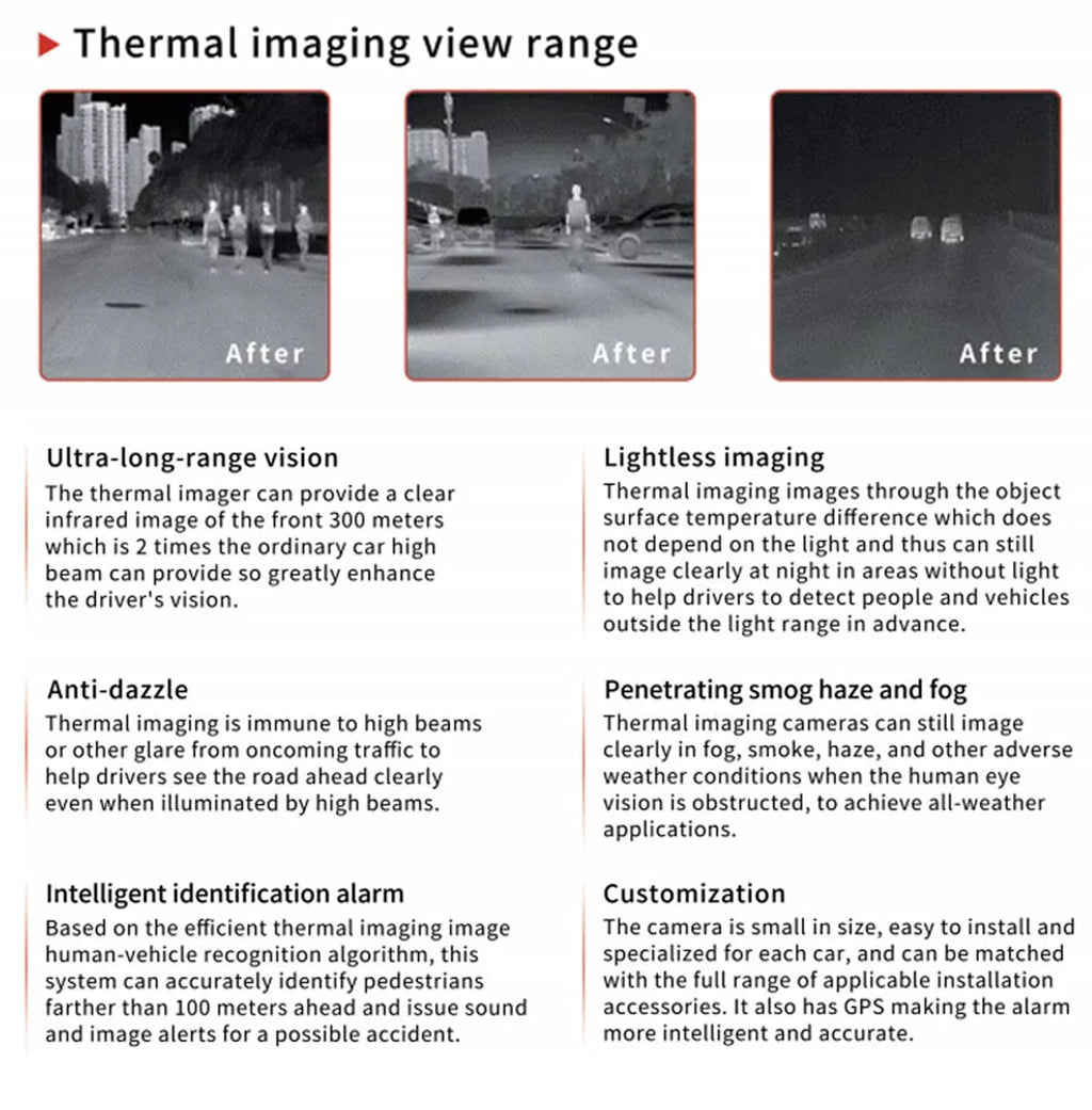 Box Driving Night Avoid Vision Thermal System Auto Vision Car Car Black Infrared Obstacles for Car Image Camera Cars IP67 Waterproof Camera Night