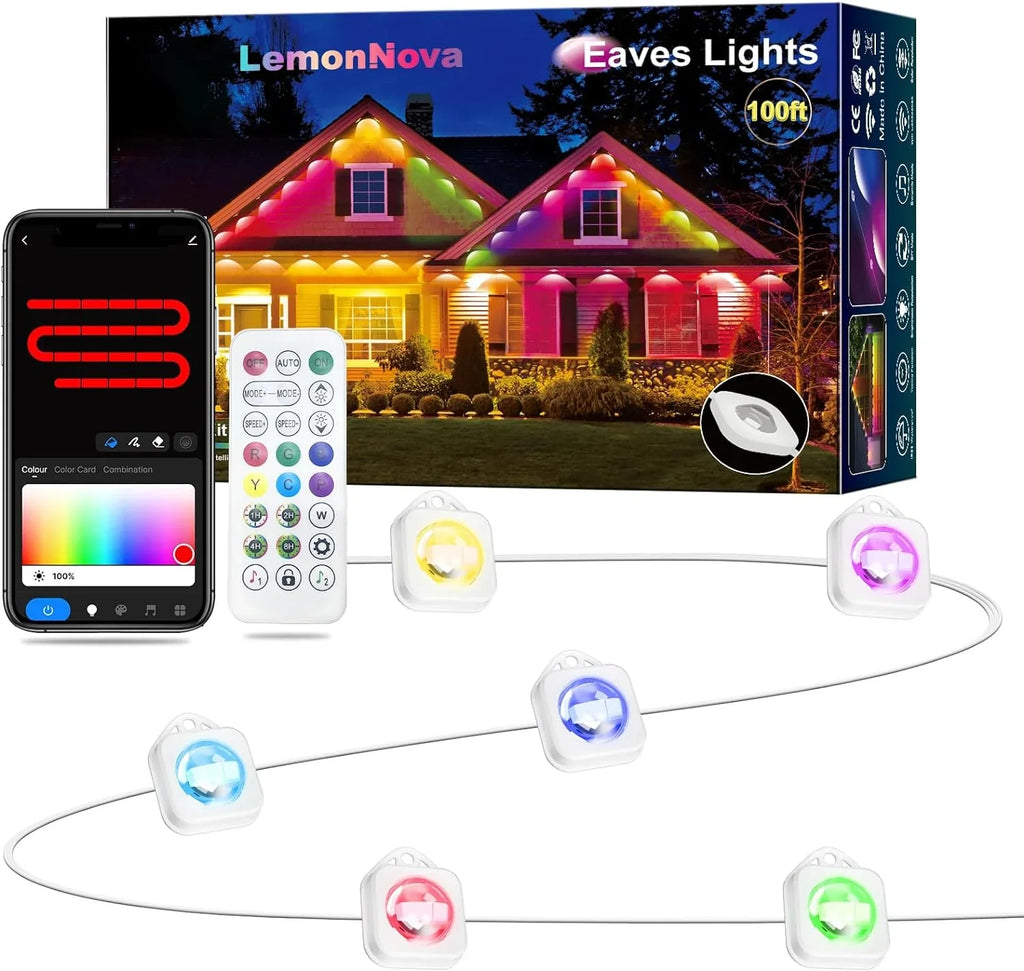 Lights, DIY Using, Remote 100ft Modes, and for Permanent Daily 72 exterior LED exterior Suitable with IP67 Work & RGB with Lights Alexa Holiday Eaves Waterproof, with Scene Lights