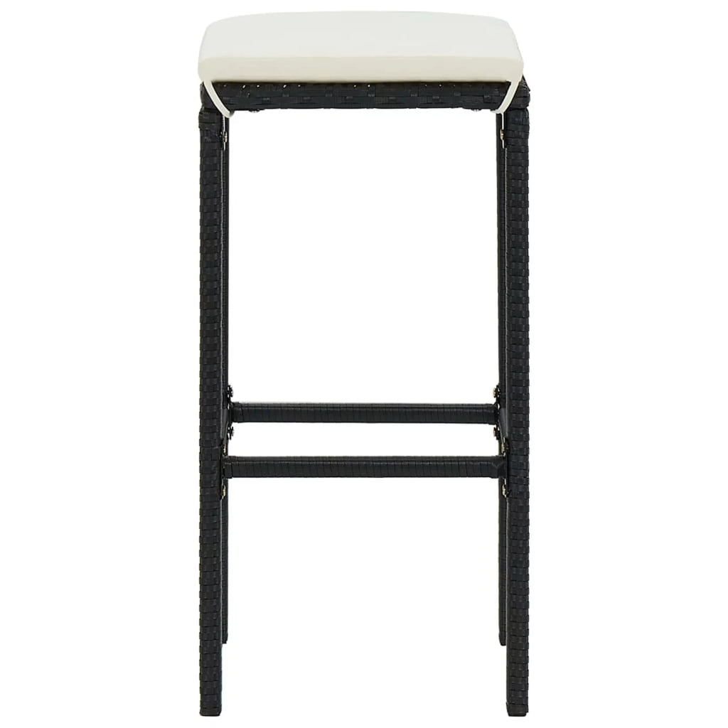 Bistro, Storage Backyard, Piece Patio Set Shelf Dining Pub, for 2 Terrace, Cushioned Rattan Set Garden Table 3 Chairs and Stool Black Bar with Dcenta Poly