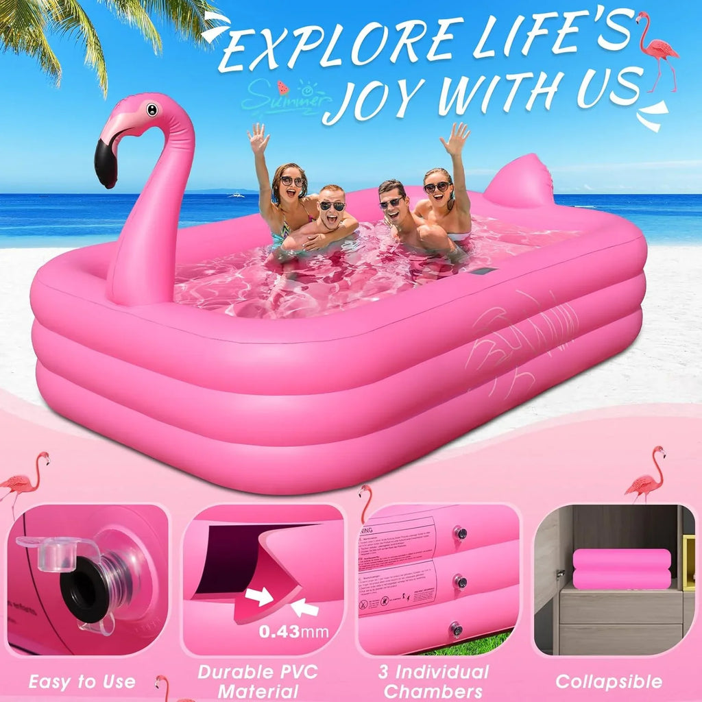 Solar up Inflatable with Durable Inflatable Inflatable Backyard,exterior Pool Pool, Kids,Adults 2024 Large Lights, Pool, Blow Kiddie Pool Pool Thickened Swimming Family for for Flamingo 105"x65"x25"