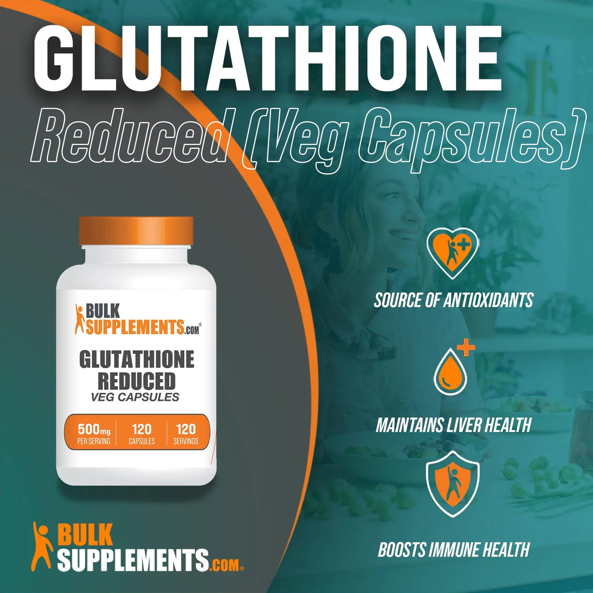 (120 Liver Supplements Veg Glutathione 500mg Capsules, Servings) Health Capsules - Reduced BulkSupplements.com 120 -