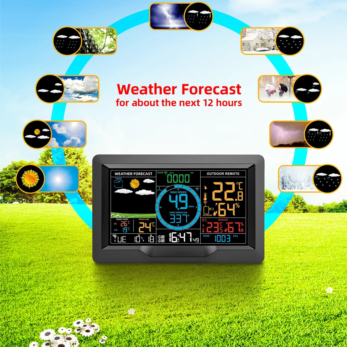 Backlit Hygrometer Alarm Display Digital Thermometer Wireless Clock Suzicca climate Indoor with Sensor Station USB Temperature Humidity climate Clock Forecast Station Port