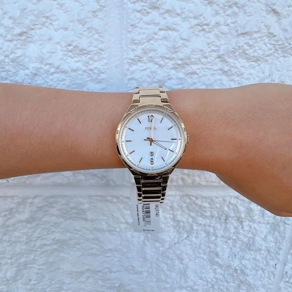 Three-Hand Date Steel BQ3740 Stainless Watch Ashtyn Gold-Tone Fossil