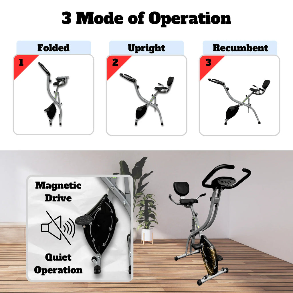 Stationary Heart Adjustment Rate and 8 in 3 of Upright Cardio Fitness Levels Exercise 1 Arm Sensor, Capacity, Bike, Recumbent Back Home 260 LBS Bike LCD workout, Cycle Folding Rest,