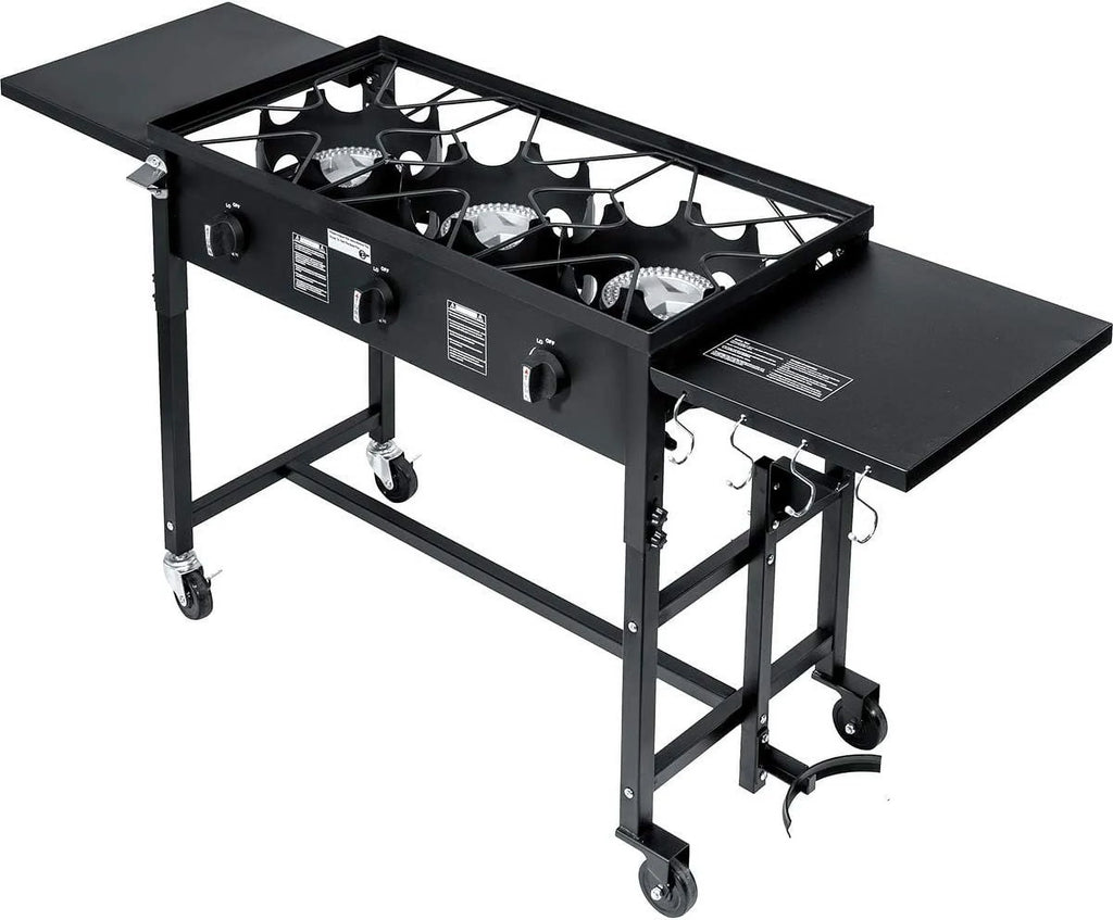 Utensil Wheel Portable Stove Holder Hook W/Regulator 4 Triple-Burner Patio Cooking 87,000-BTU exterior Camp Propane Side Table