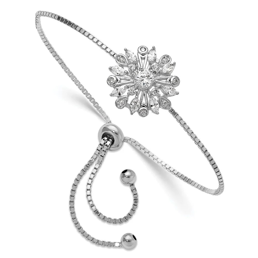 Bolo Rhodium-plated for Silver 925 CZ Floral Sterling Bracelet Adjustable Auriga Women