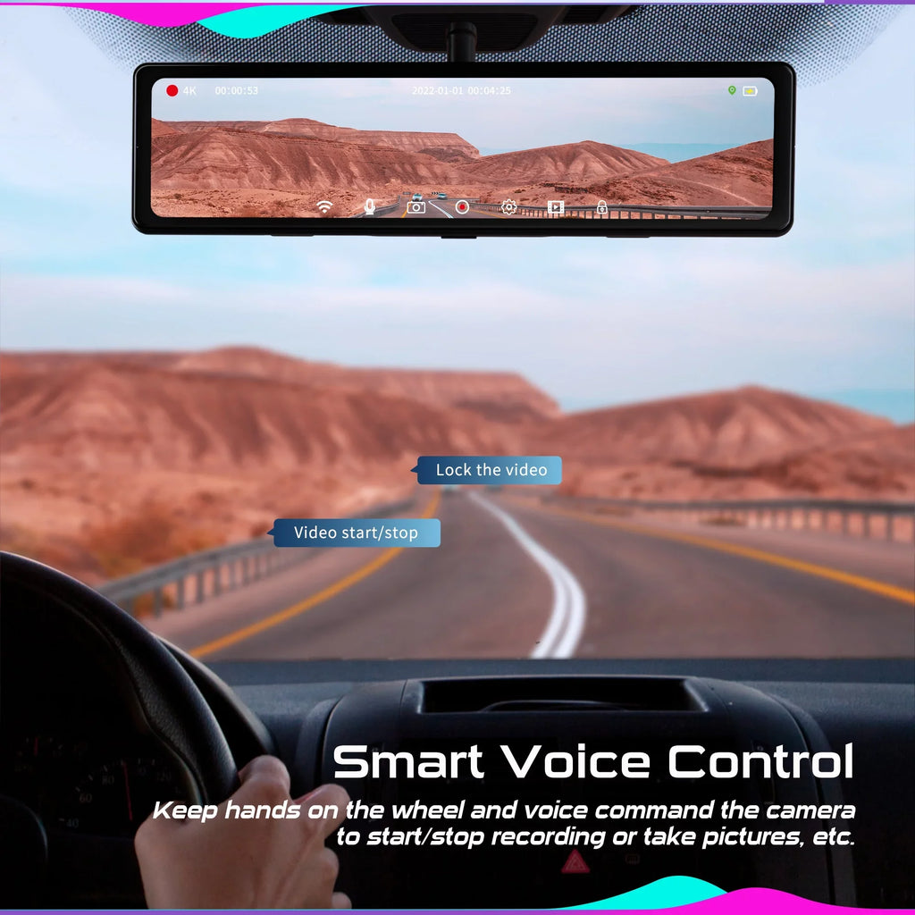 with Cam Voice Built-in GPS Control Cam- Rear UHD Mirror Front 12" and Mirror and 5MP Vantop Dash Dash H812