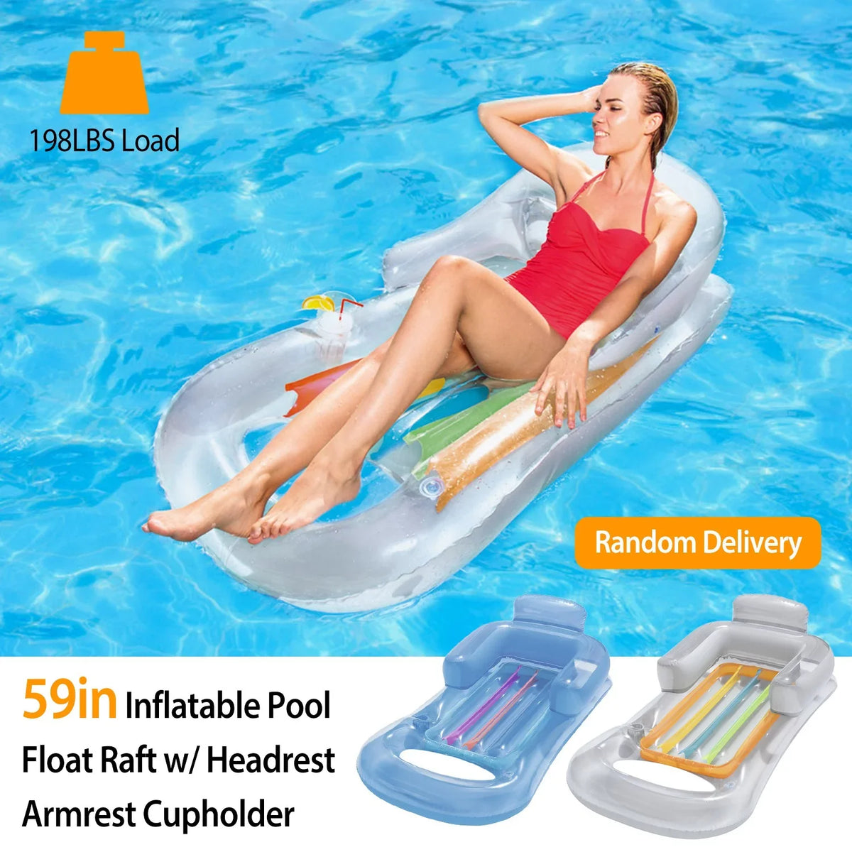 Inflatable Float Blue Mat, for & Pool Relaxing Adults, White 2Pack Lounge iMounTEK