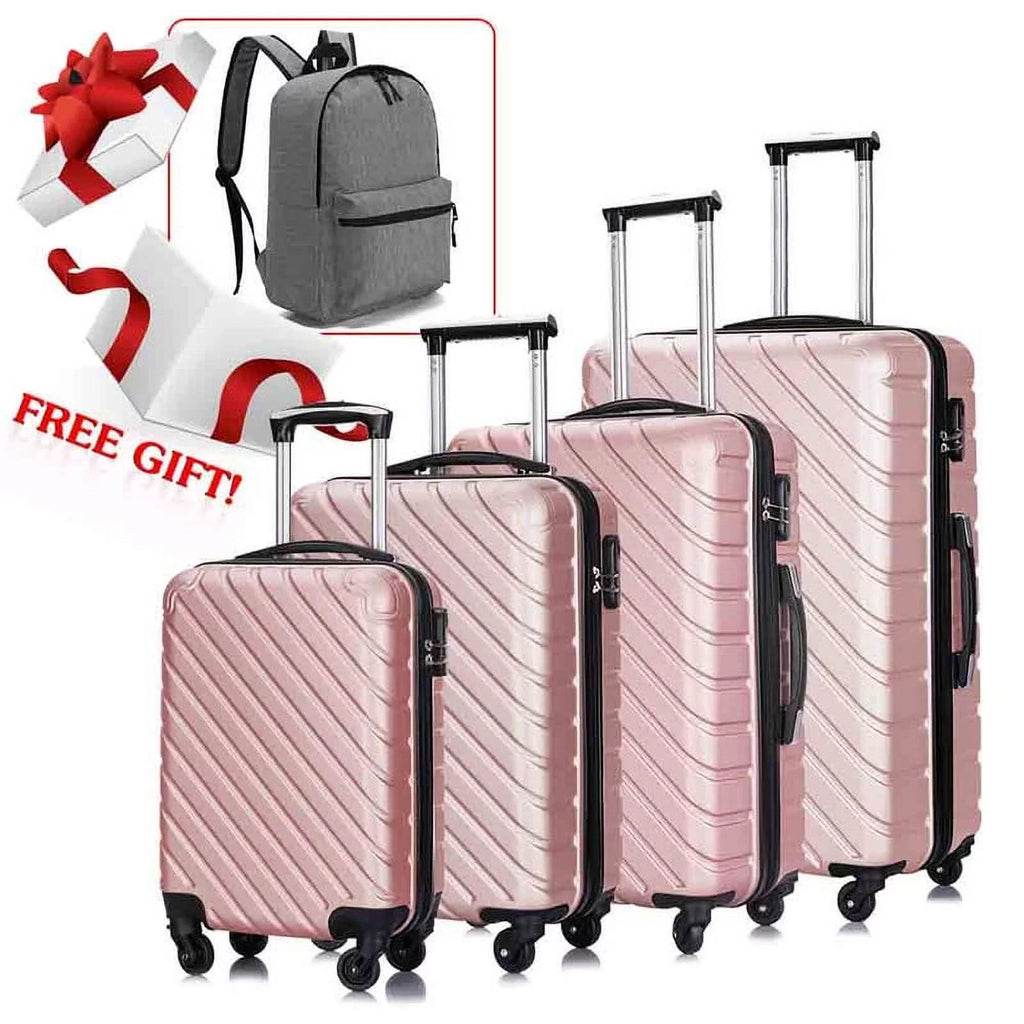 4 Luggage Luggage Piece gold rose Cover&Hanger Spinner Hardshell with On Suitcase,Carry Free Wheels Sets,Travel Inside