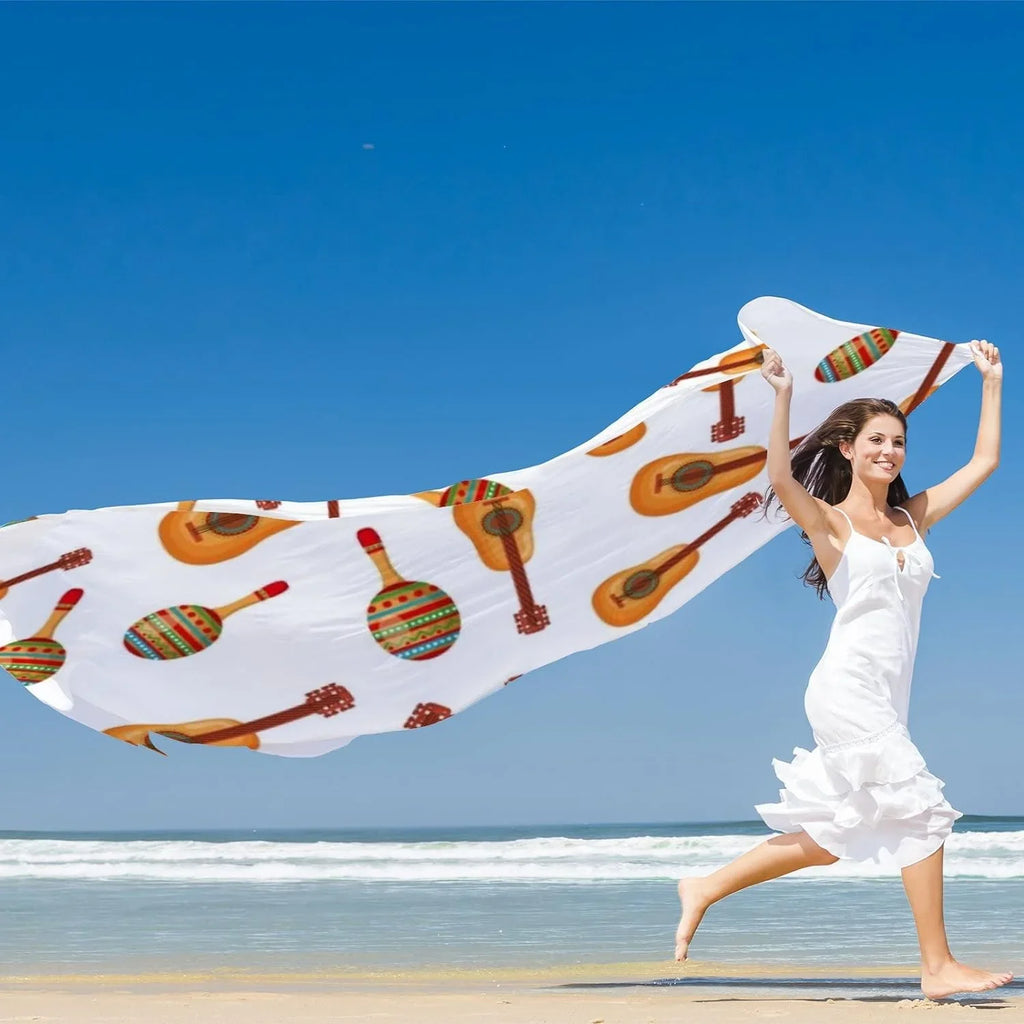 And Maracas Shawl Pattern Long Guitars for Women Scarves Culture Wrap Mexican Scarf Silk Lightweight Hyjoy Girls Neck