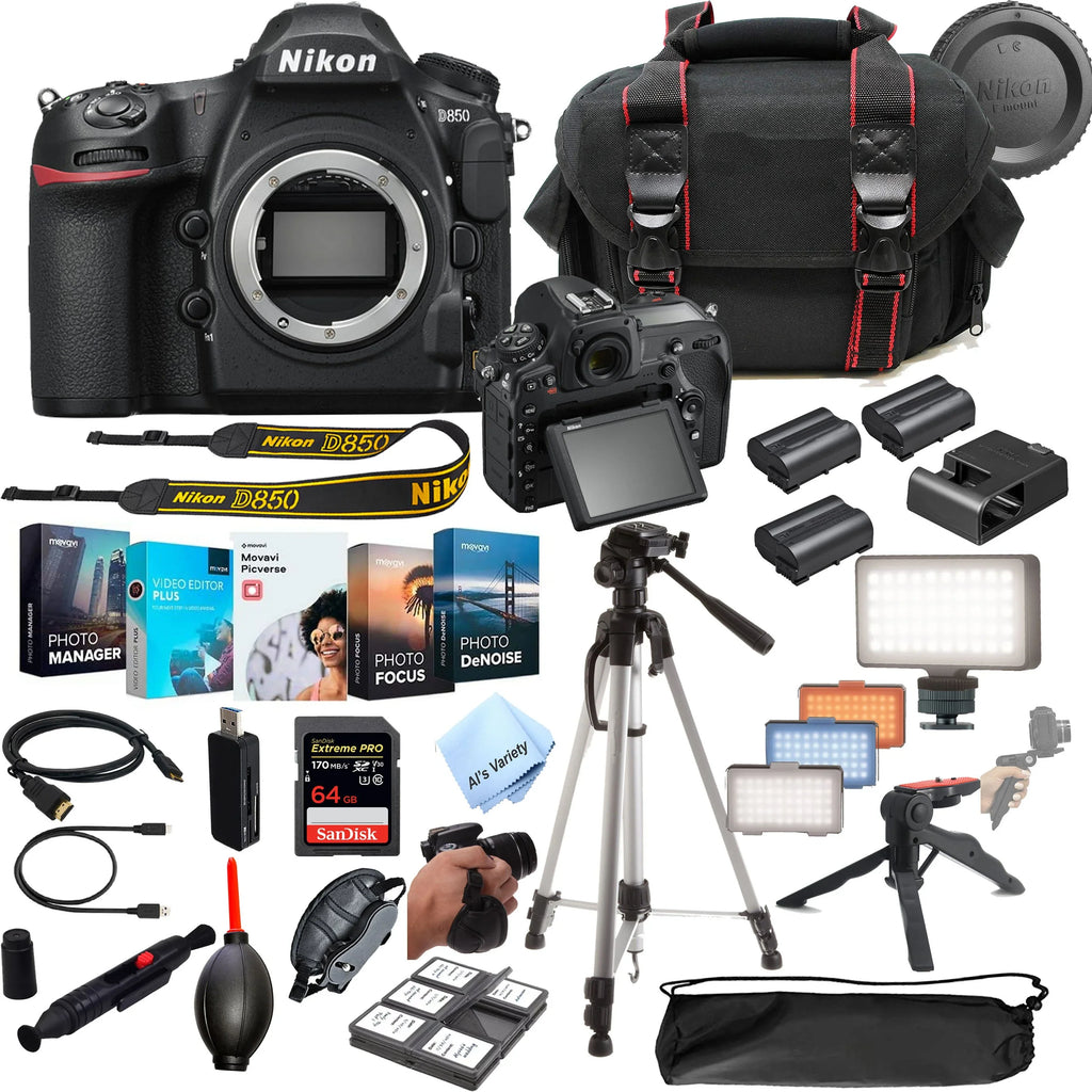 Video Always Body Bundle Speed Card, Case, MP Extreme 64GB D850 No and 30pc Nikon DSLR More Camera LED 45.7 on Tripod,Gripod, Lens- Light,