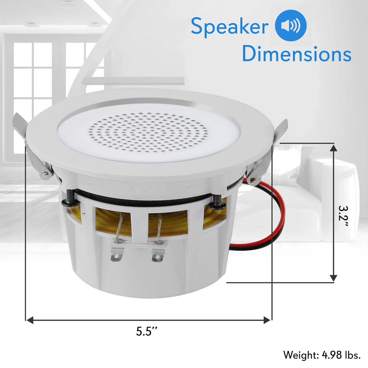 with Speaker Frame - Aluminum 4’’ LED Speakers, PYLE-HOME PDICBTL4 2-Way Built-in Wall Pair Ceiling Bluetooth / Lights