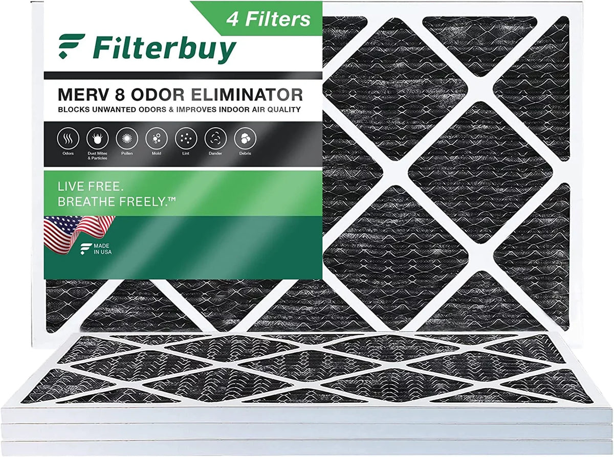 AC Eliminator Activated Carbon with HVAC MERV Filters Air Pleated 8 (4-Pack) Filterbuy 14x25x1 Odor Furnace