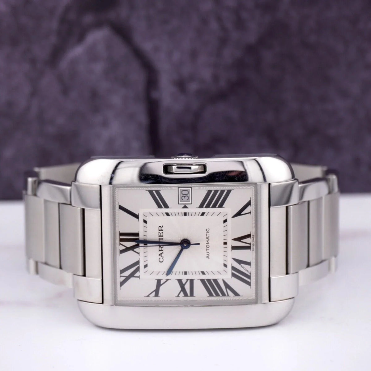 3507 Tank by Dial Watch Cartier 49mm Silver Mens Stainless Anglaise 37mm Steel