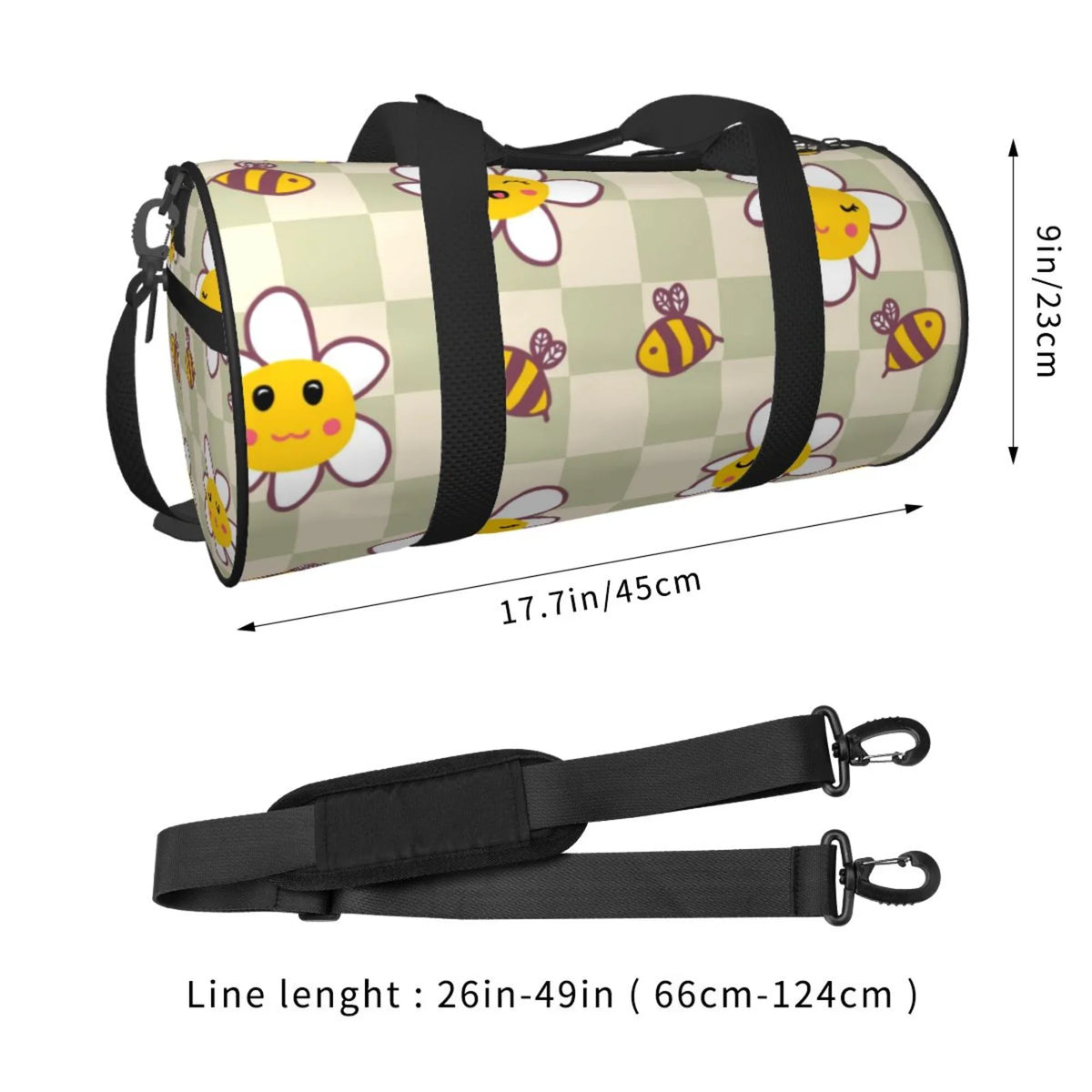 Weekenders Checkerboard Daisies Bees Gym Tote Bag ZICANCN Men Retro Bag, for Travel Bags Sports Women Duffle