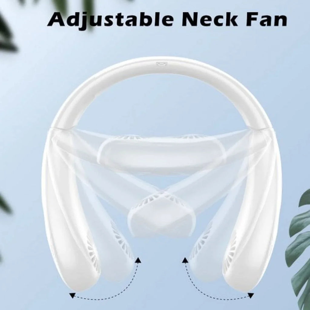 LCD White Summer Display, Neck Rechargeable Neck Folding Fanwtith Fans, Fan Bladeless USB 3 Speeds Cooling 5000mAh 360°Airflow Mini Portable