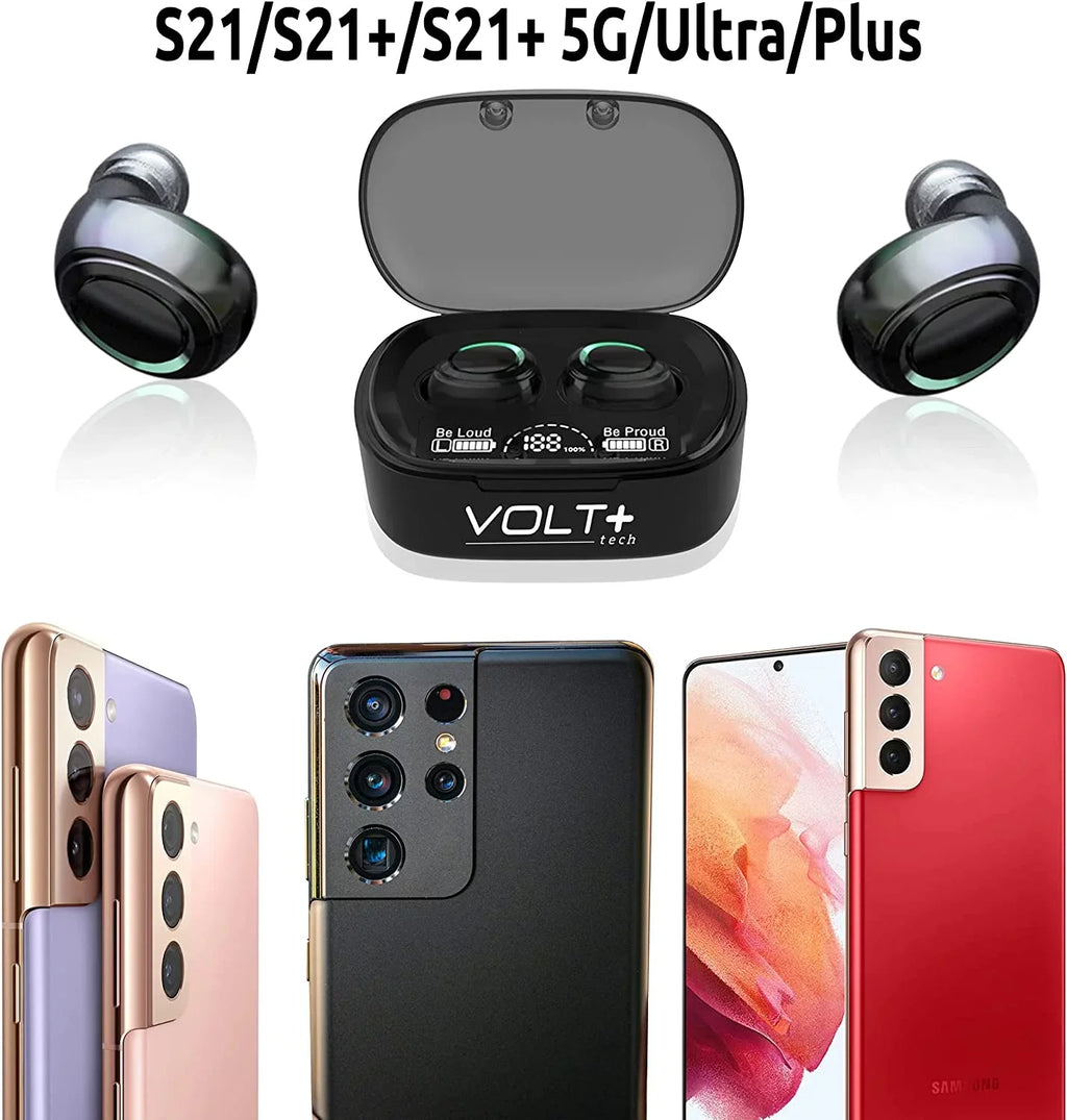 Waterproof with BlueTooth IPX3 Compatible / Wireless Touch Noise Sweatproof 5G/Plus/Ultra (Black) V5.1 Mic Galaxy / S21+ Reduction with PRO Earbuds