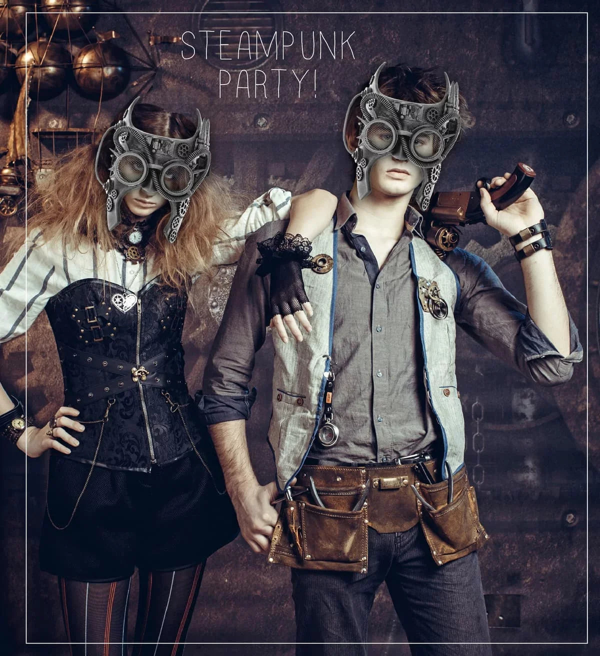Silver Robot - Steampunk Goggle Gladiator Studio Mask Attitude Costume Half Face