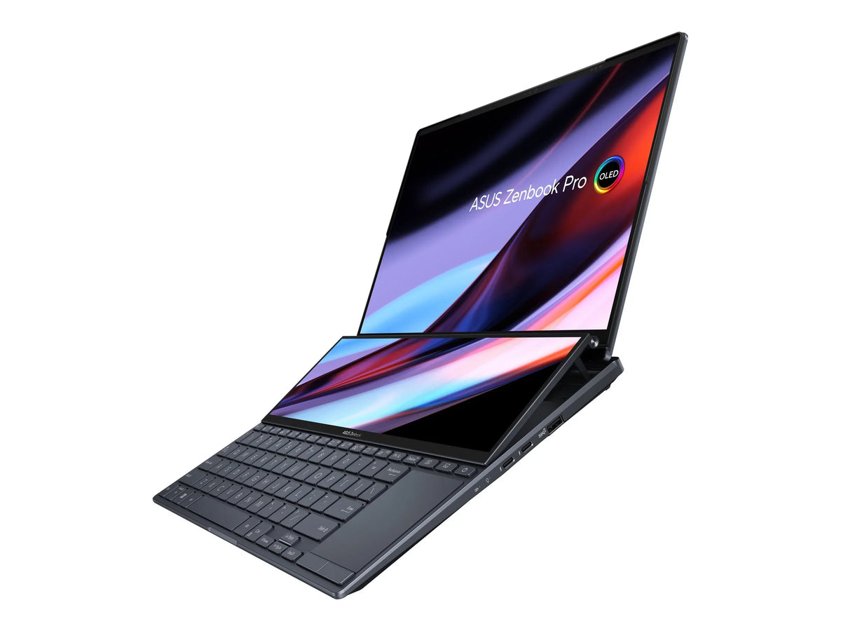 Pro - 32 11 ASUS Home GF 2880 RTX x GB SSD / black Duo 2.5 Core Performance OLED Wi-Fi (2.8K) - Hz 6E - tech RAM 1 - Win touchscreen - NVMe, OLED Zenbook i9 3050 120 12900H Intel TB - - GHz @ 1800 14 - UX8402ZE-DB96T Ti 14.5"