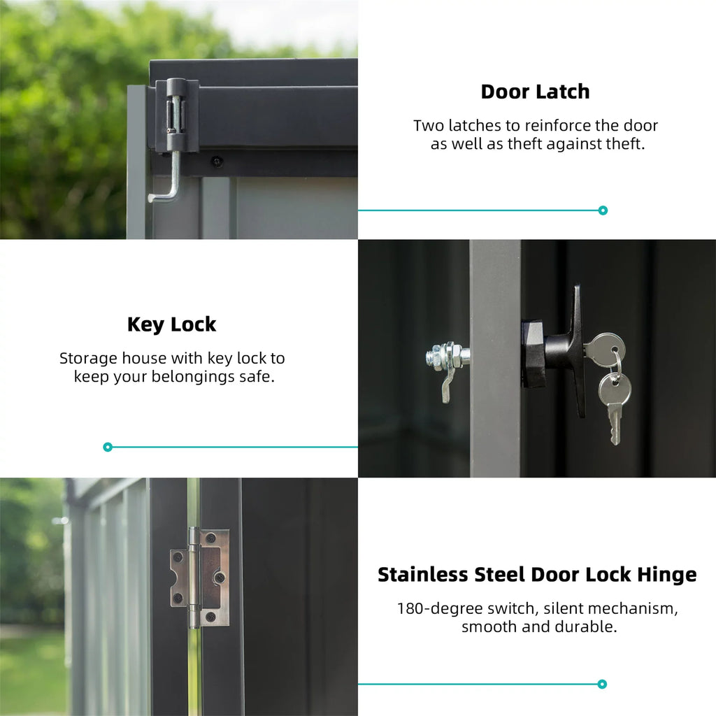 exterior 4.2' Backyard, Metal Black Steel Shed Door Storage Capri for Bike, exterior Garden Lockable Patio, 6.5'x Mowers,Galvanized for Can, Tools, Storage Trash Lawn Cabinet Lawn, with Shed,