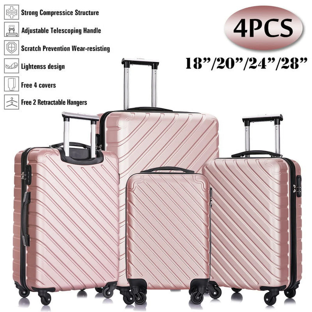 4 Luggage Luggage Piece gold rose Cover&Hanger Spinner Hardshell with On Suitcase,Carry Free Wheels Sets,Travel Inside