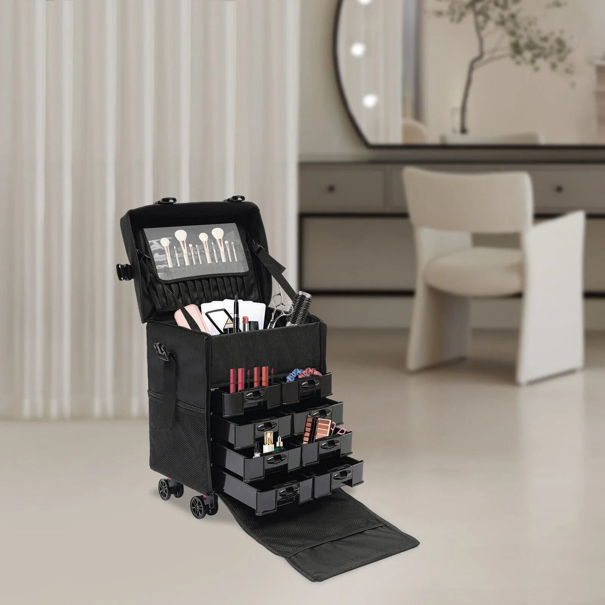 Makeup Makeup Wheels Up Trolley, with Suitcase Suitcase Rolling Case, Case Make Cosmetic Trolley, Cosmetic