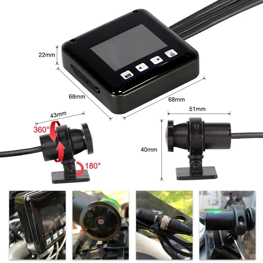 Waterproof Dash Full HD WDR, Rear 2 and Loop Camera, Vision, Night Screen Body VSYSTO Cam, 150° SonyIMX307 Fish Angle Front 1080P G-sensor Wide Inch Lens Eye Recording, Motorcycle