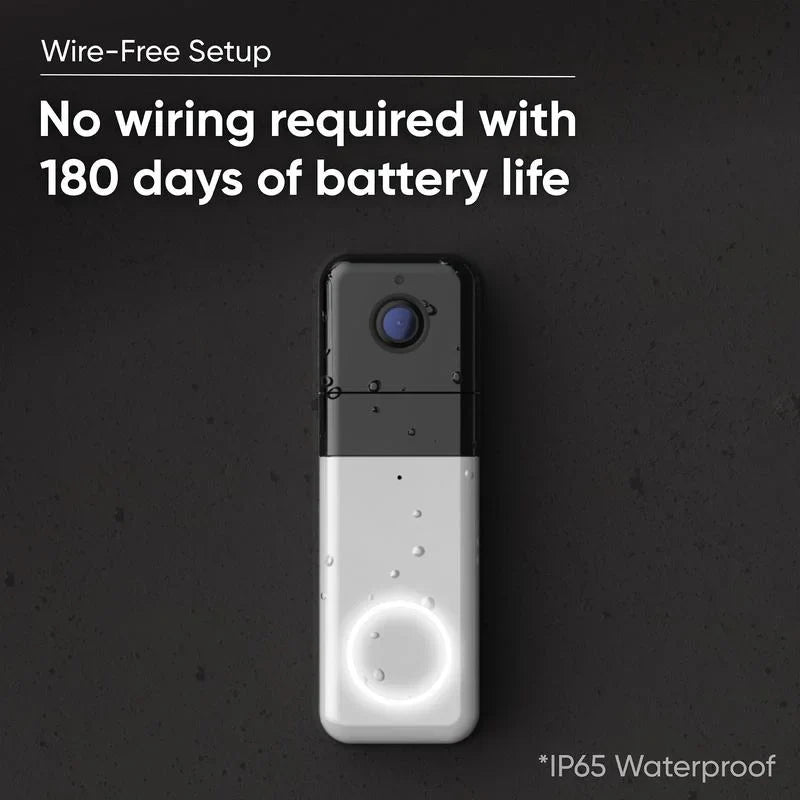 Wyze Video Video, 1:1 Night Walls, Vision, and to w/ Wireless Ratio, Battery, Alexa Audio, Sticks Color 2-Way w/ Doorbell — Camera Pro Works Assistant Doorbell QHD Adhesive Aspect