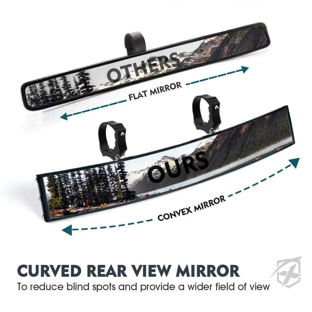 Lights LED Mirror Fits Rollbars Rear Integrated UTV Xprite View 17.5" Curved W/ 1.75"-2"