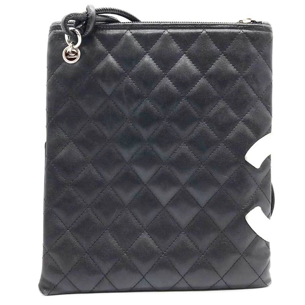 Leather (Fair) Pre-Owned Cambon Shoulder 100s Line Bag Black