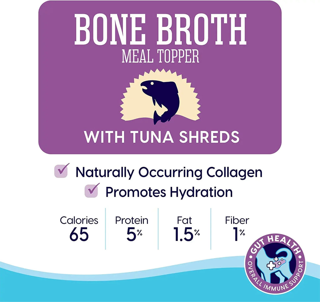 Bone Toppers Grain to Cats Pack - 12 to Nutrient Tuna Meal Toppers Broth Meal Gravy Food Wet Cat Food Shreds Cat Hydration Rich Easy with Promote Solid Serve for Gold - Free