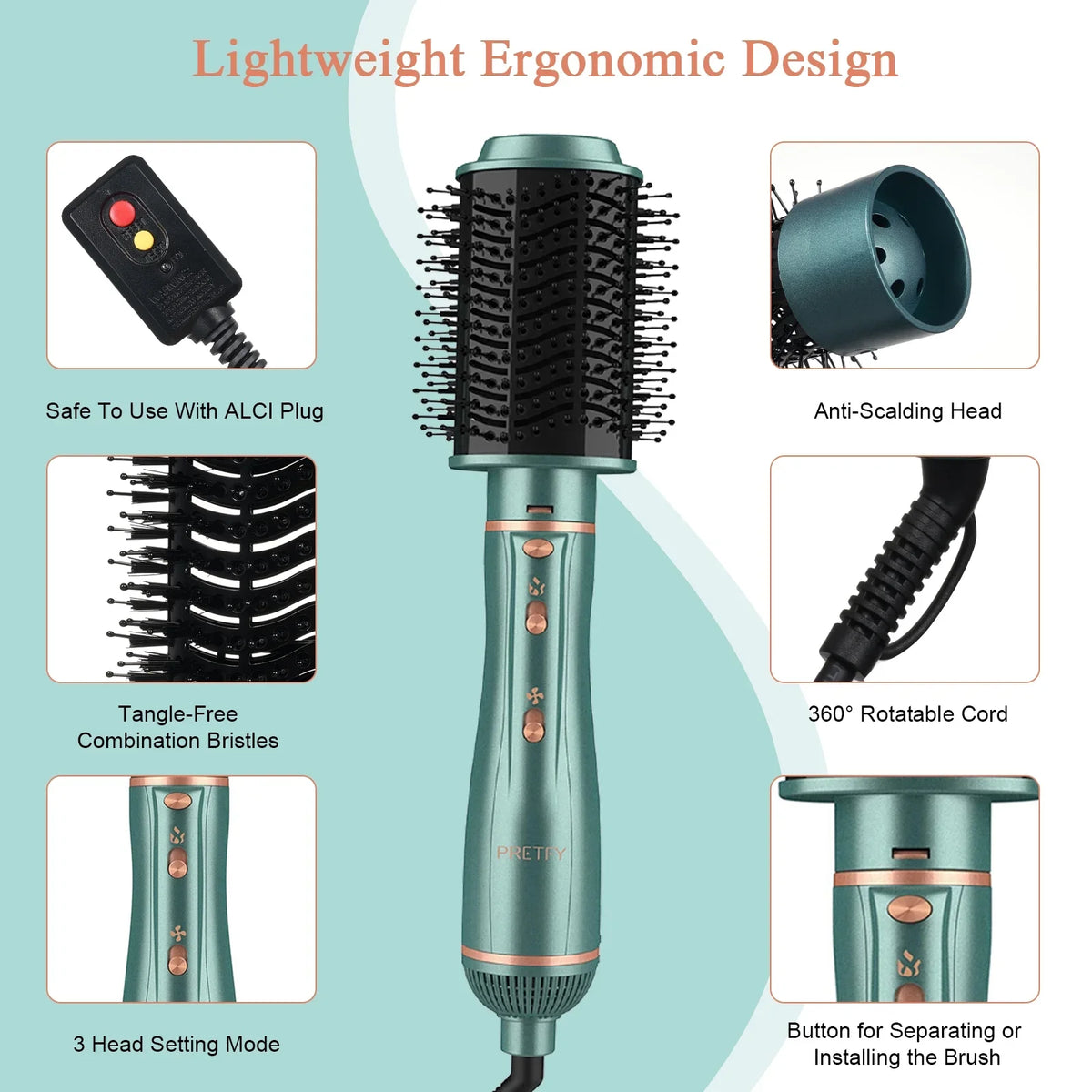 Drying/ Straightening/ Brush Set in Brush, Curling/ Air Hot Blow Ion Styling Dryer Styler Volumizer, 5 Detachable Hair & Hair Pretfy Negative for 1 Dryer