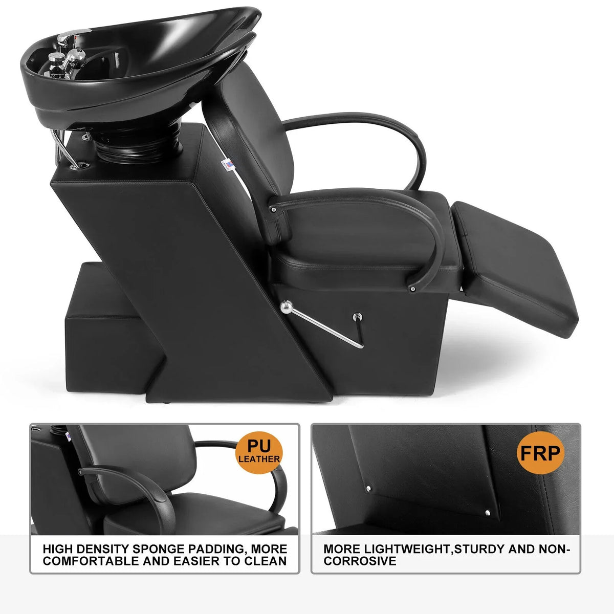 Bowl Chair and Beauty with Ceramic Tattoo Bowl, Spa Shampoo Sink Backwash Adjustable Artist Hand Footrest Salon Black
