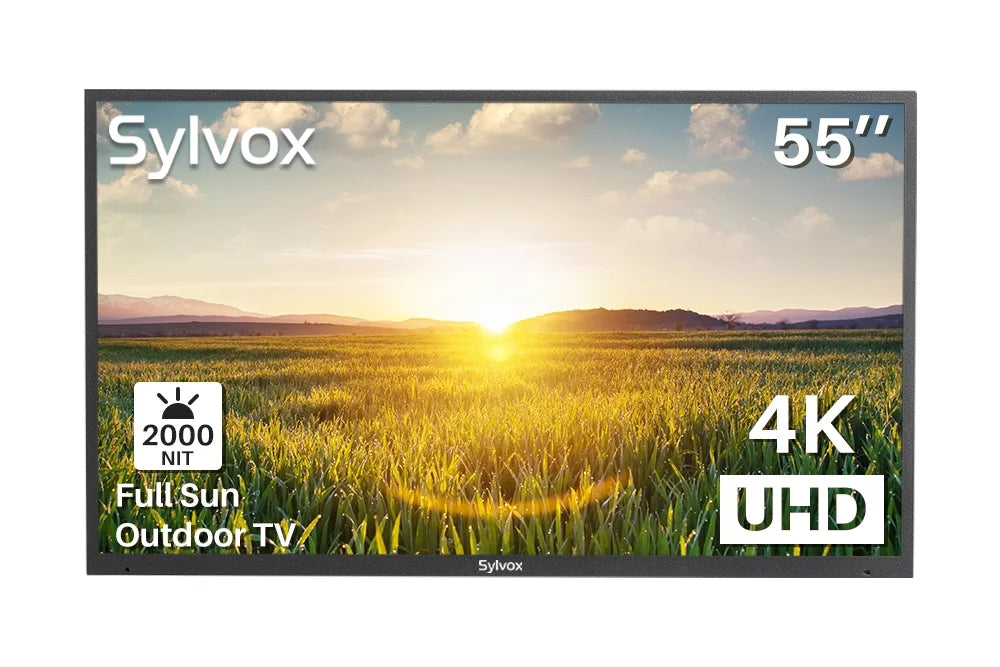 WiFi UHD SYLVOX TV, Pool High TV, Waterproof Sun Outside Brightness, exterior 4K Smart 55" Series 2000nits Restored Full Bluetooth IP55 Television Built-in APP, exterior Support (Refurbished)