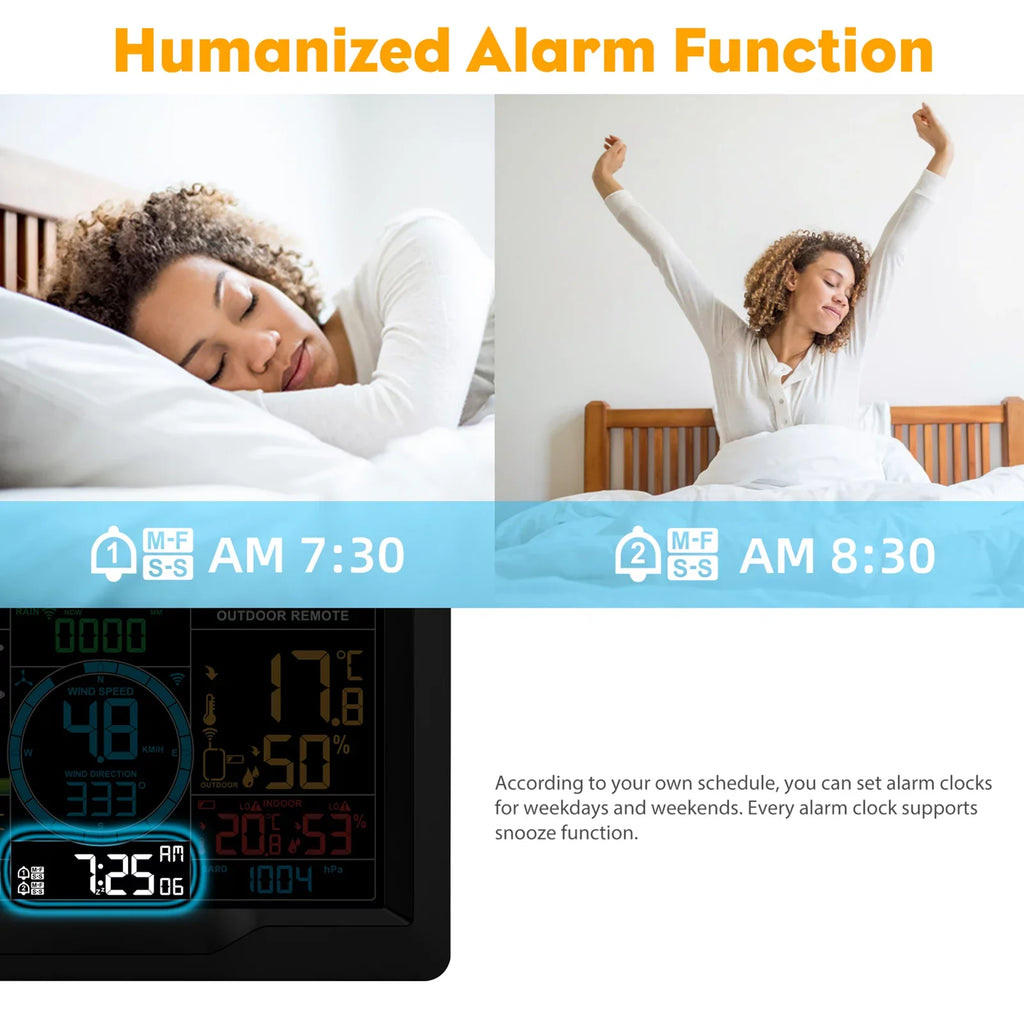 Backlit Hygrometer Alarm Display Digital Thermometer Wireless Clock Suzicca climate Indoor with Sensor Station USB Temperature Humidity climate Clock Forecast Station Port