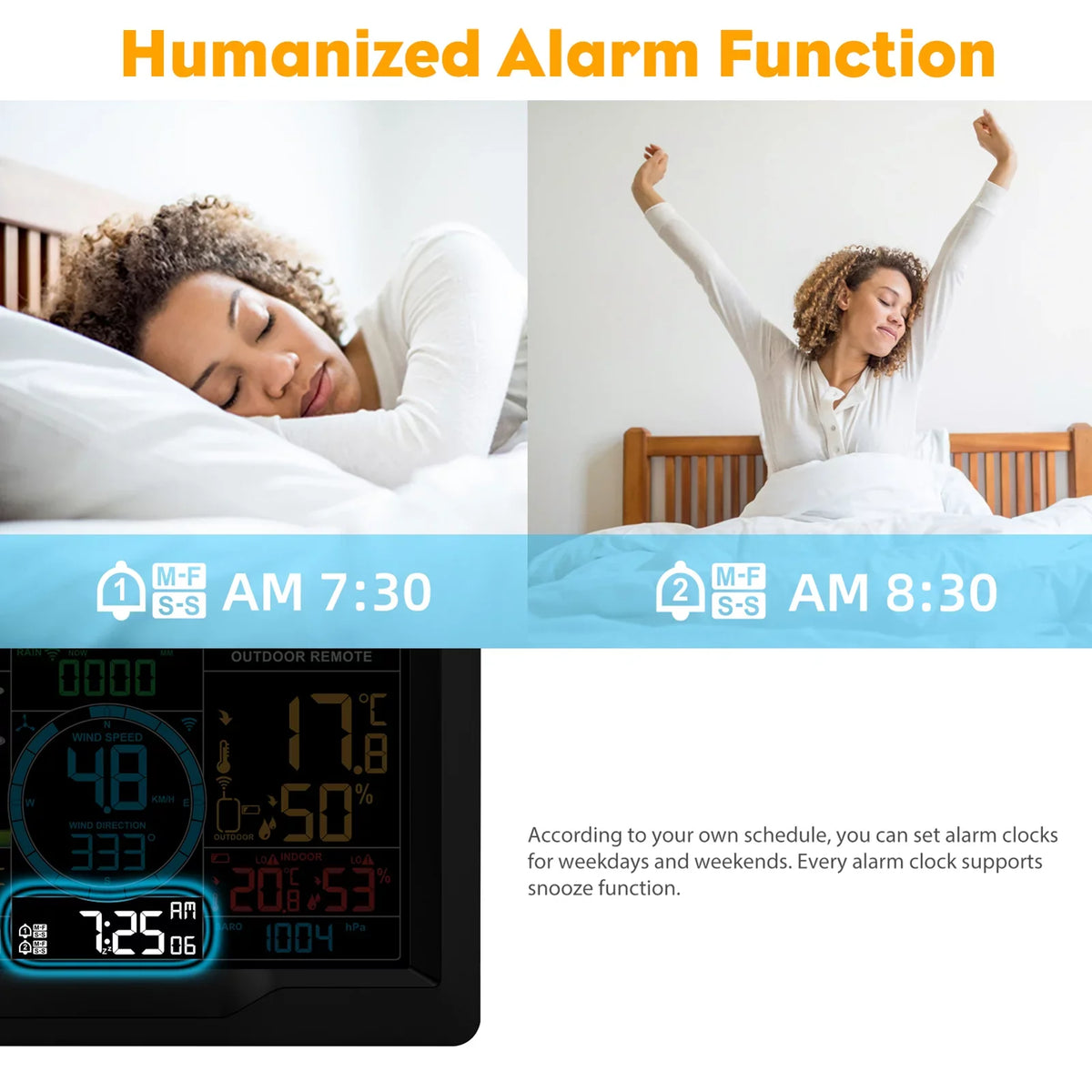 Backlit Hygrometer Alarm Display Digital Thermometer Wireless Clock Suzicca climate Indoor with Sensor Station USB Temperature Humidity climate Clock Forecast Station Port