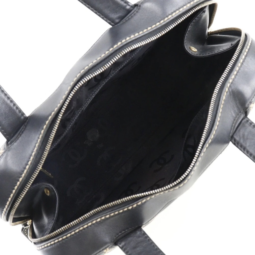 Boston Pre-Owned Wild Handbag Ladies Black Calf Mini (Fair) A14692 Stitch